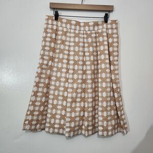 Ann Taylor NWT Size 10P Petite White Tan Pleated Skirt Pockets 24.5" New